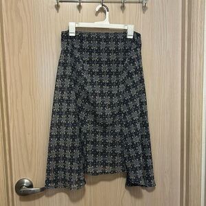 Modest blue and beige flowy knee length skirt